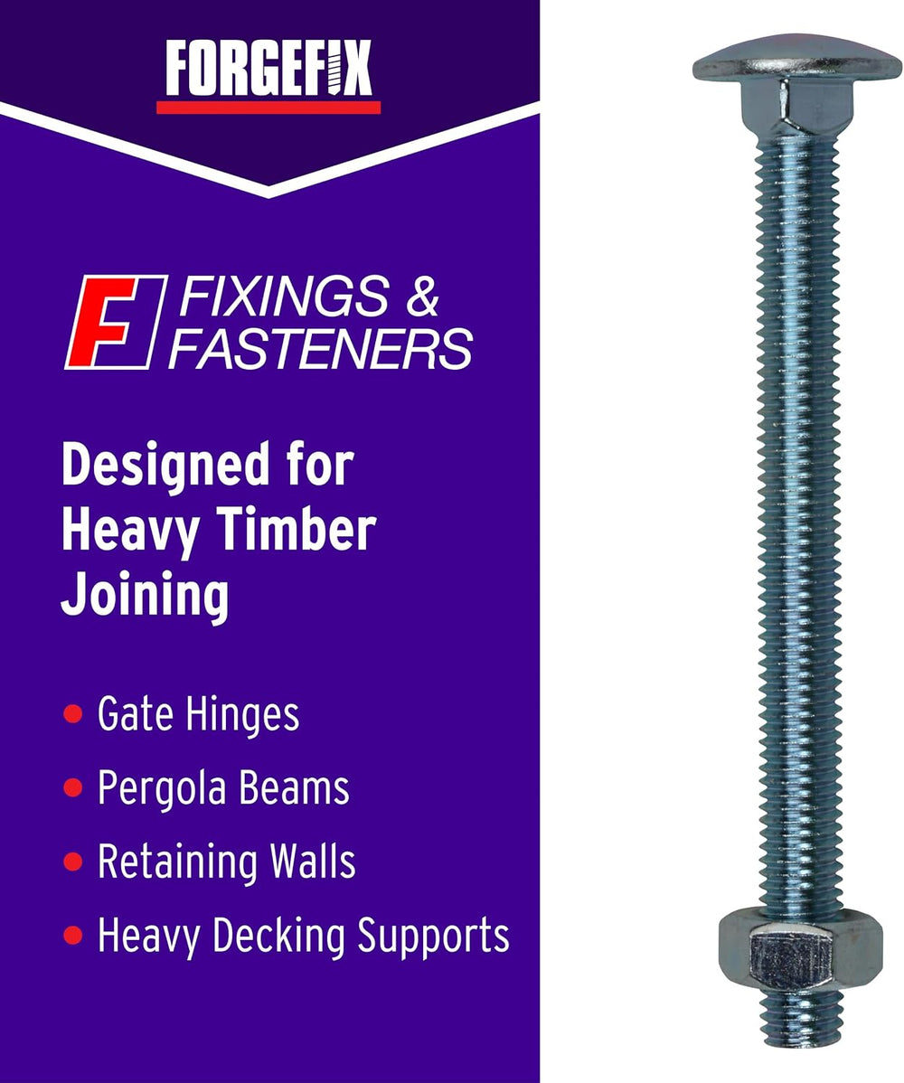 Forgefix CB10180M Carriage Bolt and Nut - Zinc Plated