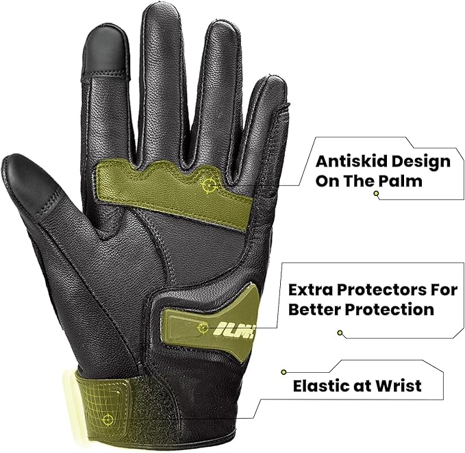 ILM Goatskin Leather Motorcycle Motorbike Powersports Racing Gloves Touchscreen