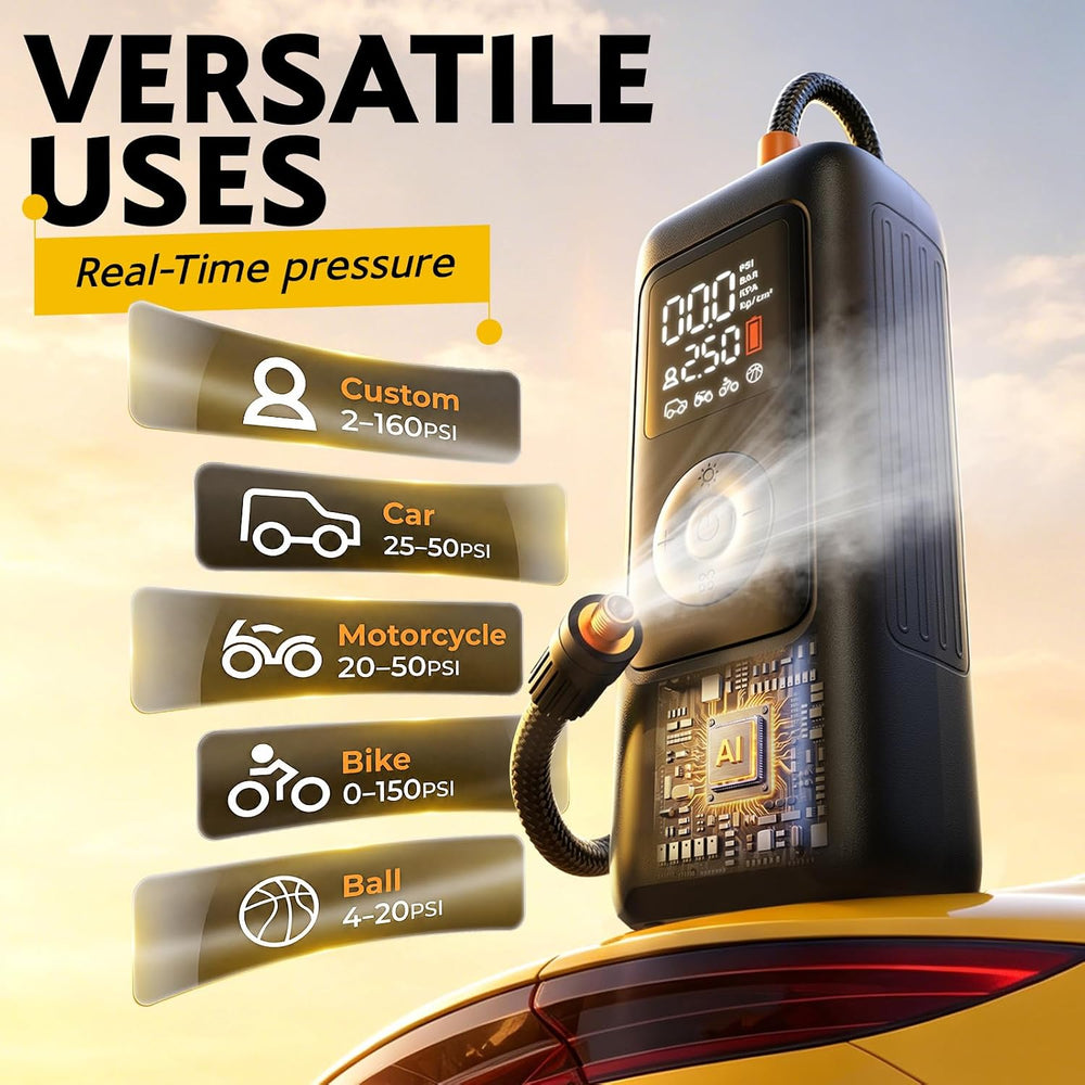 Smart Heavy Duty Tire Inflator, Auto Shut-Off at Target PSI, Portable Air Com...