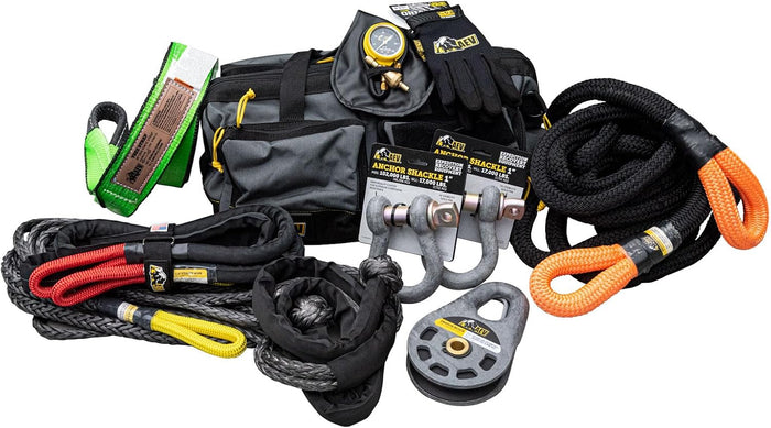 AEV Full-Size Expedition Recovery Kit for Full Size Trucks & SUVs Includes 4" Recovery Strap + Kinetic Recovery Rope + Winch Extension Rope + Snatch Block + 1/2" Soft Shackles + More