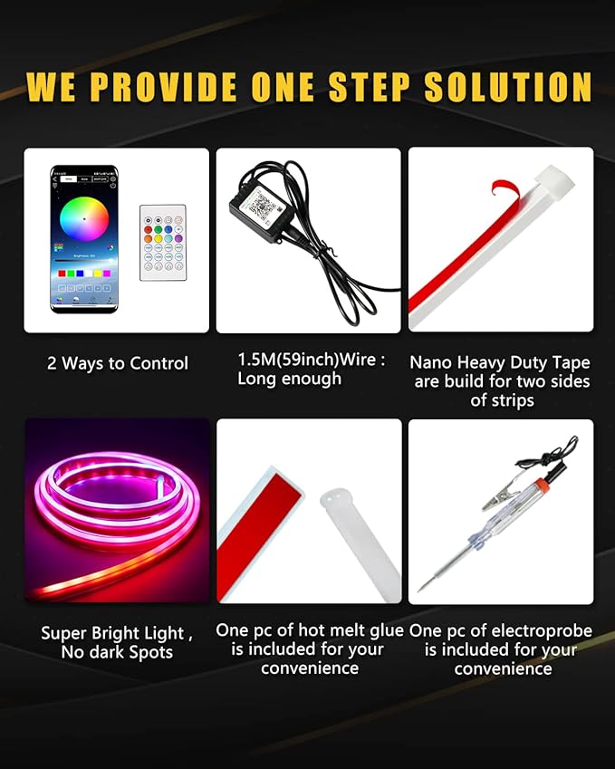 RGB Hood Light Strip with Sequential Turn Signal Indicator Function Waterproof