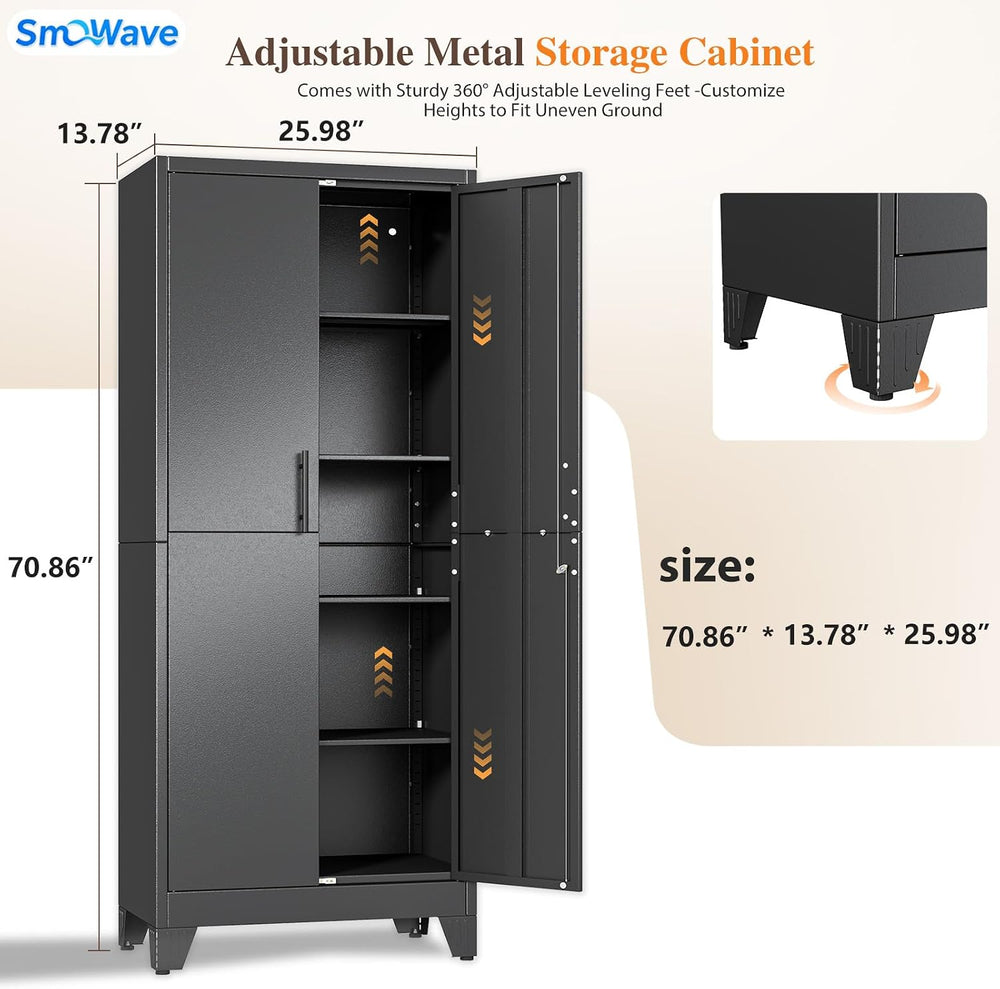 Metal Pantry Cabinets, 71" H Lockable Steel Storage Cabinet with 2 Doors