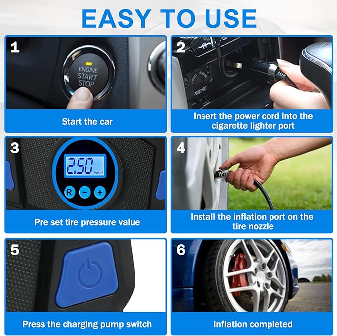 Tire Repair Kit, Tire Inflator Portable Air Compressor, Heavy Duty Flat Tire