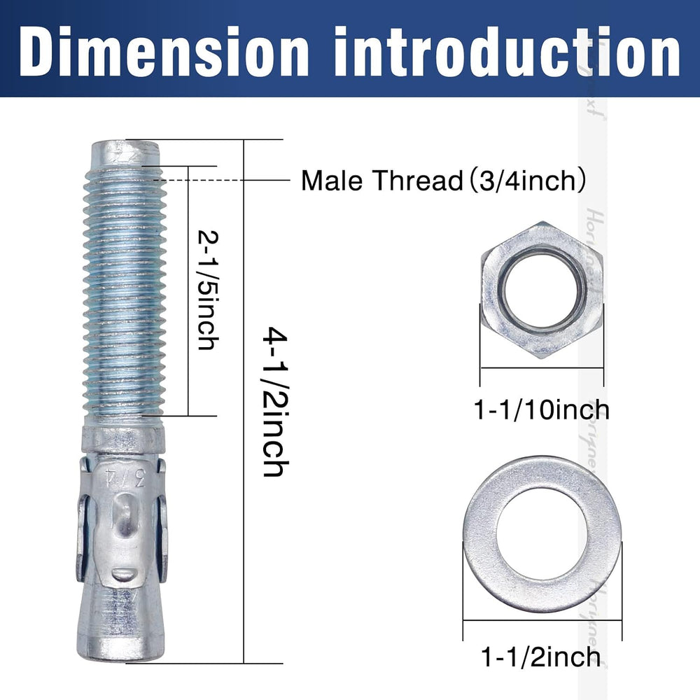3/4 Concrete Anchors, 3/4 Wedge Anchors Bolts, 4-1/2" L, 10 Pcs