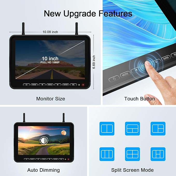 Fookoo 1080P 10" Wireless RV Backup Camera System