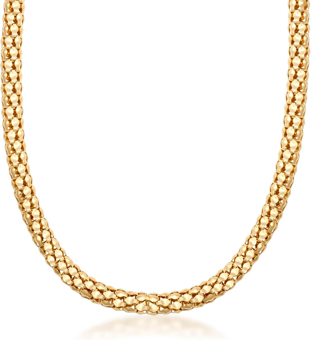 Barzel 18K Gold Plated Popcorn Necklace Mesh - Made In Brazil