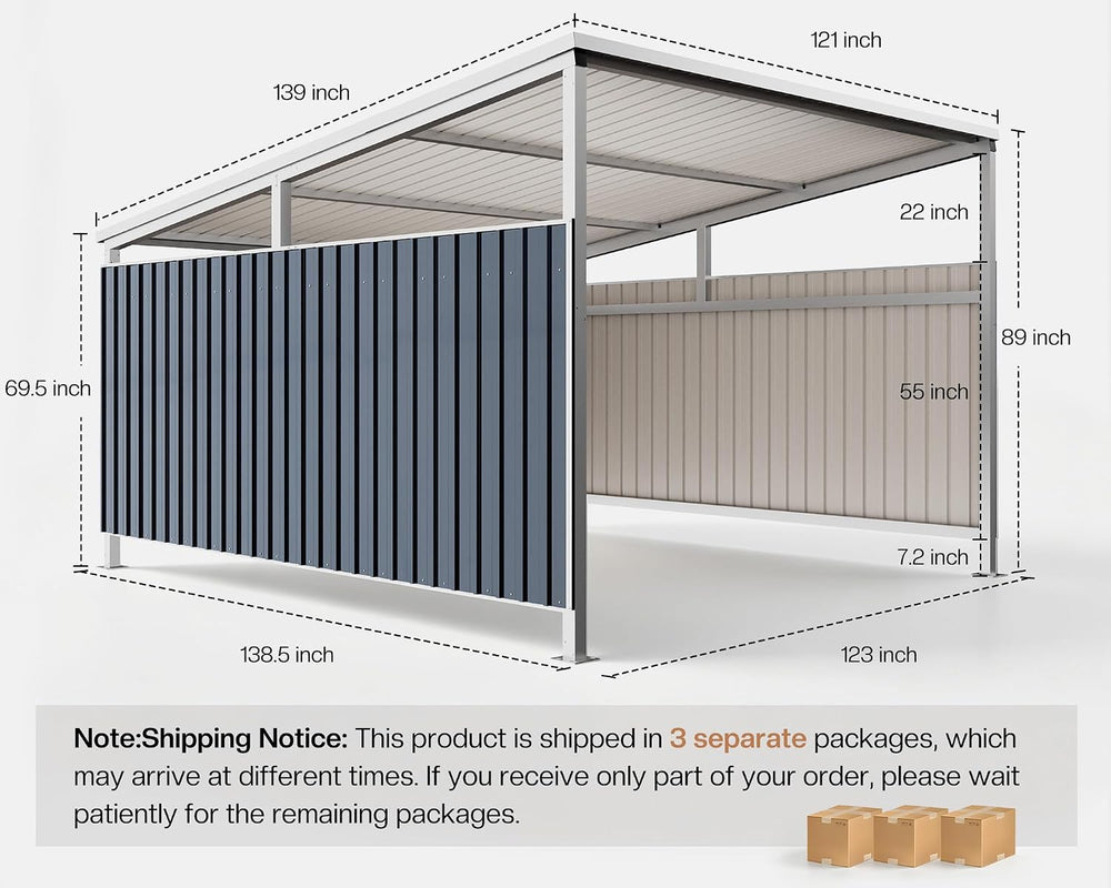 Jocisland 11x10 FT Heavy Duty Sloped Roof Metal Carport with Side Panels