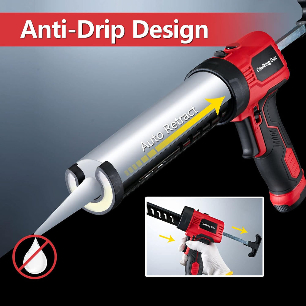 Caulk Gun, Non-Drip Electric Caulking Gun with 300 KG Thrust, Cordless Silico...