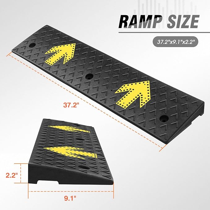 DNA MOTORING 2pcs 2.2" Rise Rubber Arrow Curb Ramp Heavy Duty Loading Dr...