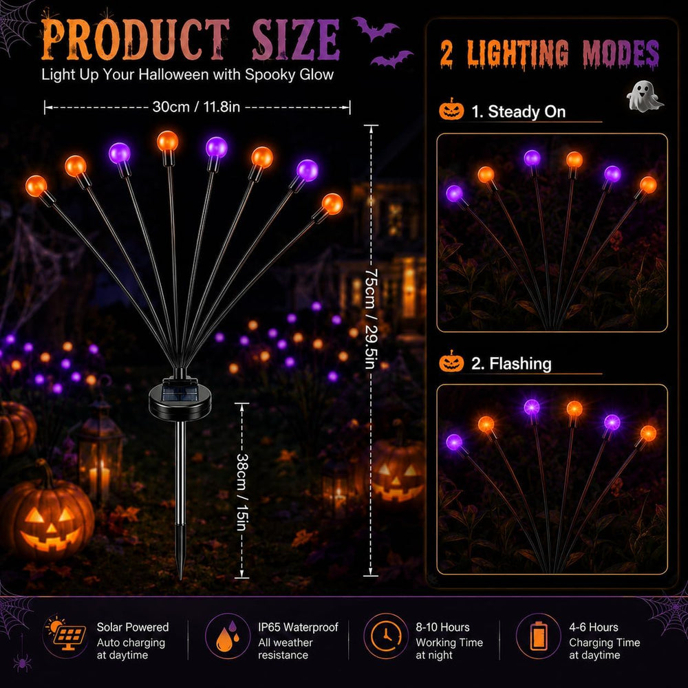 Solar Firefly Lights Outdoor, 4 Pack Orange Purple Halloween Yard Decor