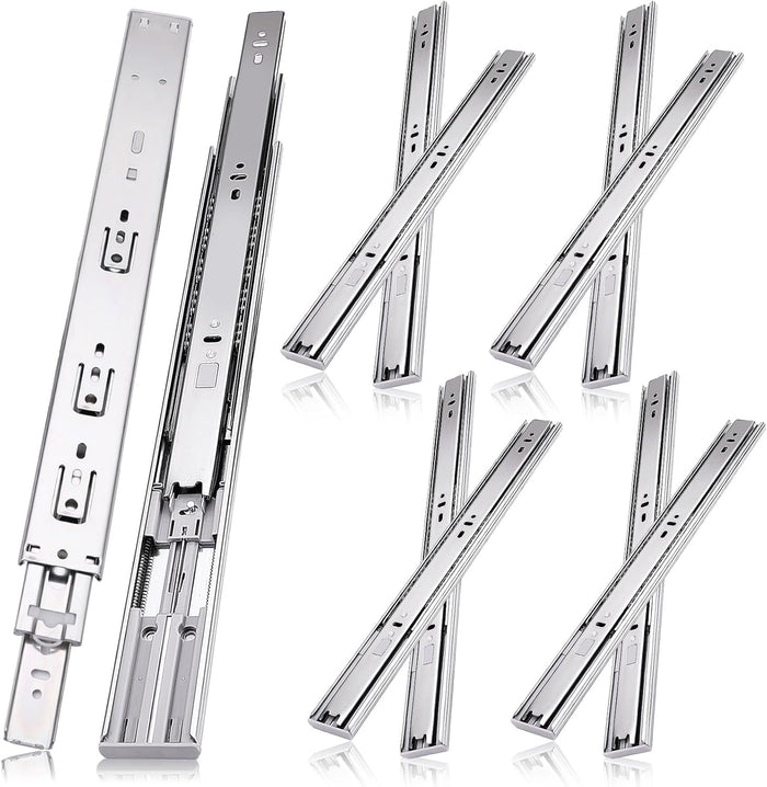 22 inch Drawer Slides 4 Pairs (8pcs) Soft Close 3 fold Full Extension Side Mount Cabinet Drawer Glides 22" Silver Cabinet Rails for Dresser, Cabinet, Kitchen 100 LB Capacity