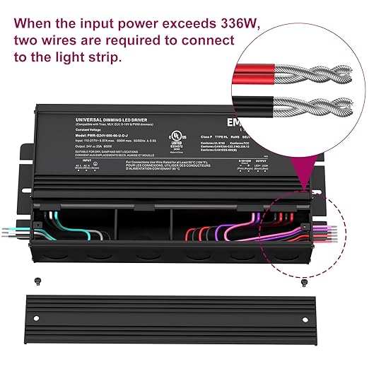 EMITEVER Dimmable Led Driver, 600W AC 110V-277V to DC 24V Transformer, 5-in-1