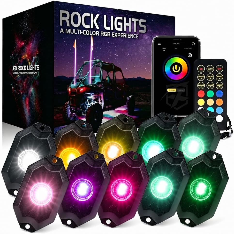 Xprite LED Rock Lights Kit 10 Pods Multicolor Neon Underglow Lights