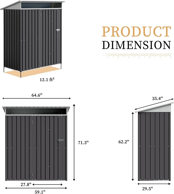 Vongrasig 5 x 3 x 6 FT Outdoor Storage Shed Clearance, Metal Garden Shed