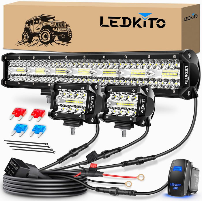 20In LED Light Bar and 4In LED Cube Pods Lights with Wiring Harness