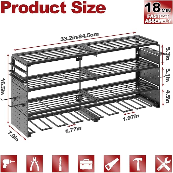Power Tool Organizer Wall Mount, 4 Tier Tool Storage Rack