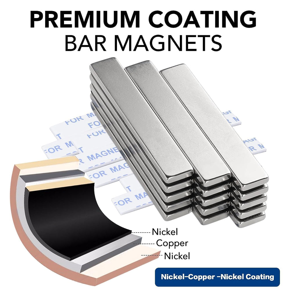 TRYMAG Strong Neodymium Magnets with Adhesive Backing, 50 Pack, 60x10x3 mm