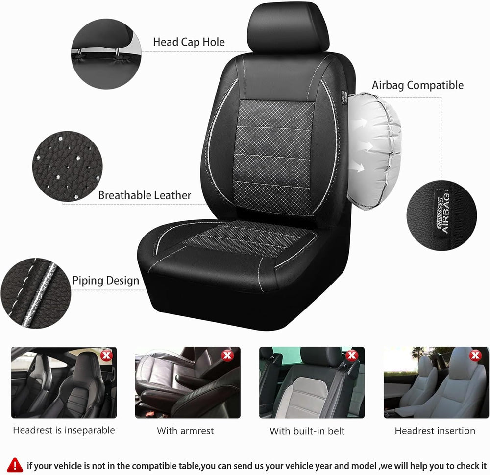CAR PASS Piping PU Leather Car Seat Cover Full Set, Inside Zipper Design and ...