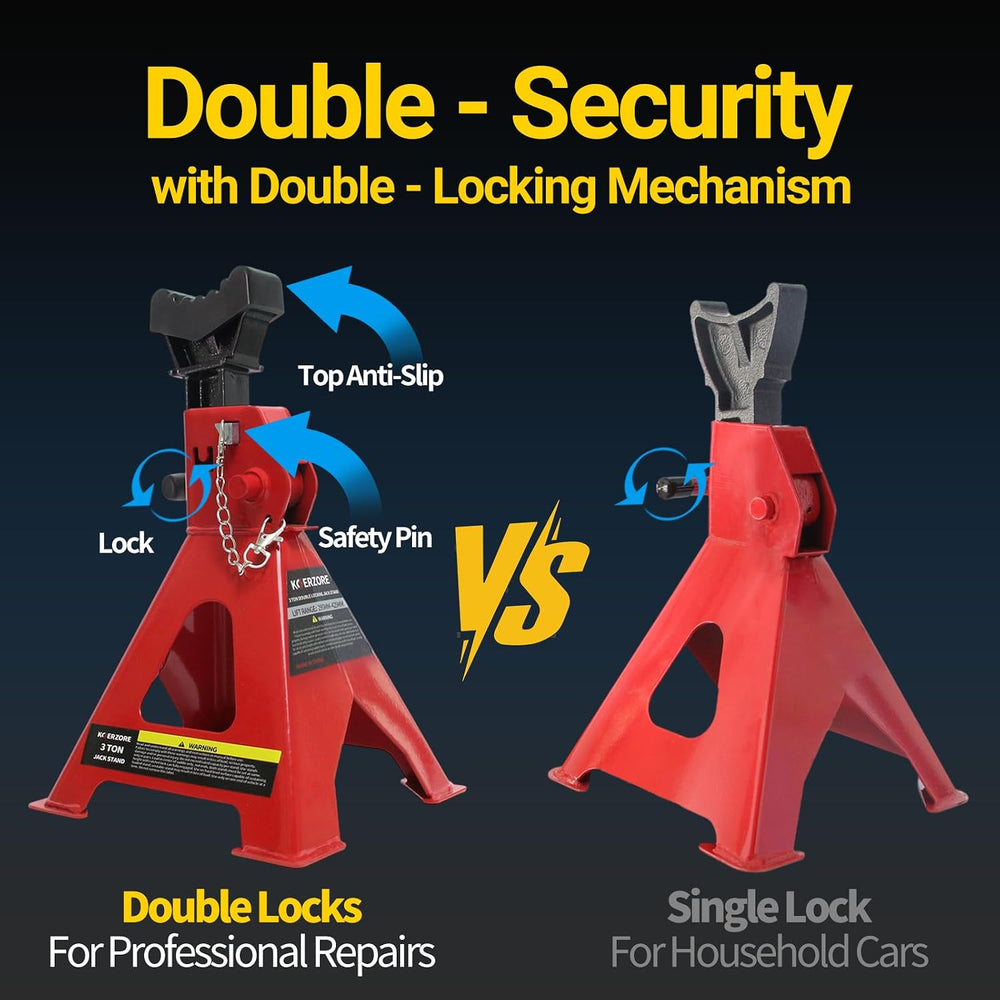 3 Ton Jack Stands, 1 Pair Heavy Duty Steel Car Jack Stands with Double Lockin...
