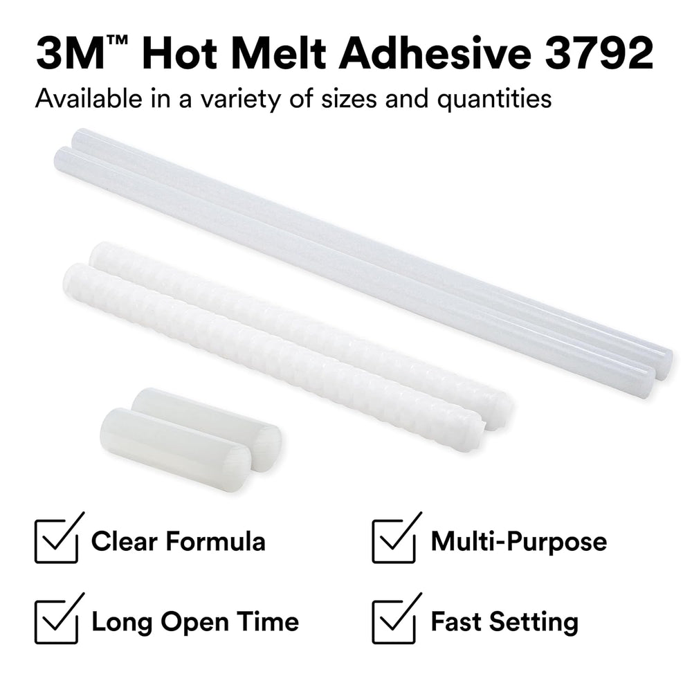 3M Hot Melt Adhesive 3792PG, Hot Glue, Clear, 1 in x 3 in, 22 lb, Case