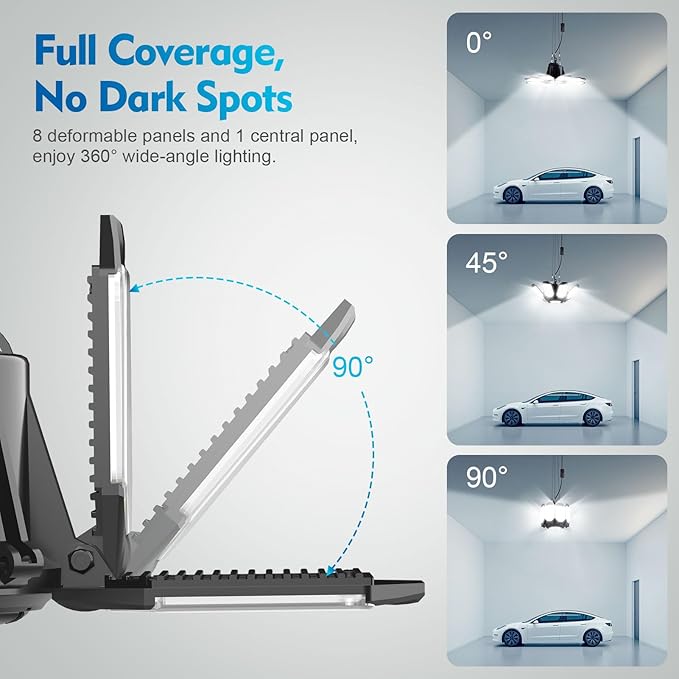 TANBABY Upgrade 250W LED Garage Lights Plug in 2 Pack, Total 50000LM Deformable