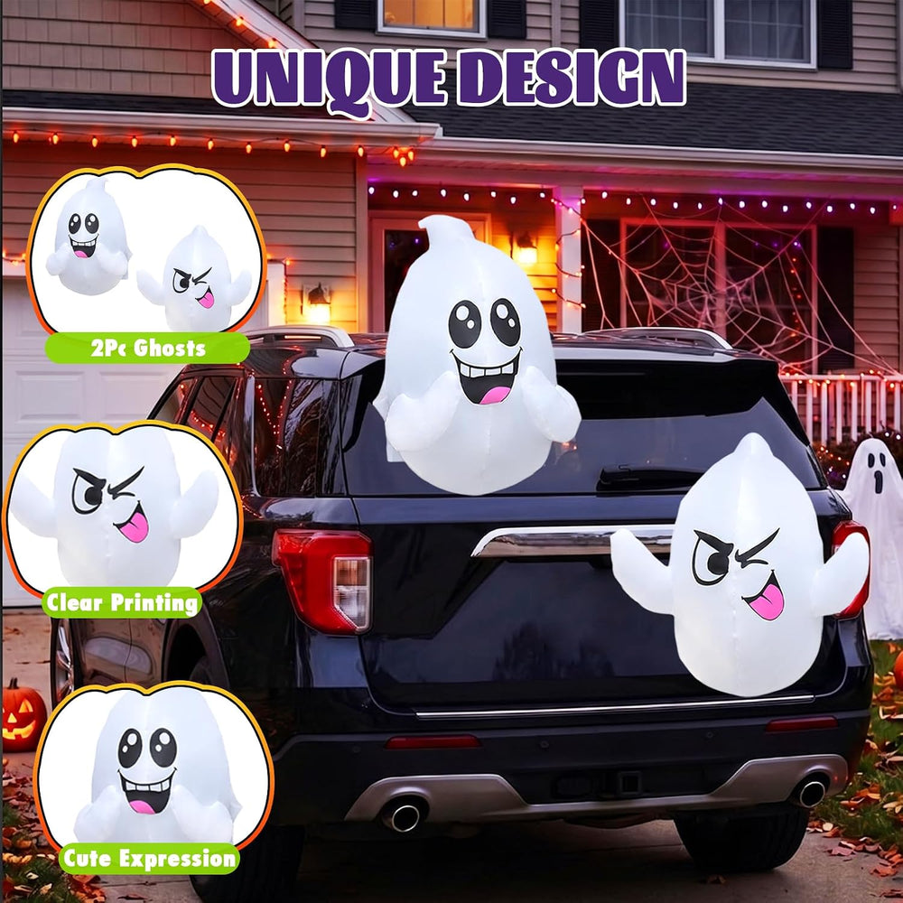 2 Pack 2.6 FT Halloween Inflatables Window Ghosts with Built-in LED Lights