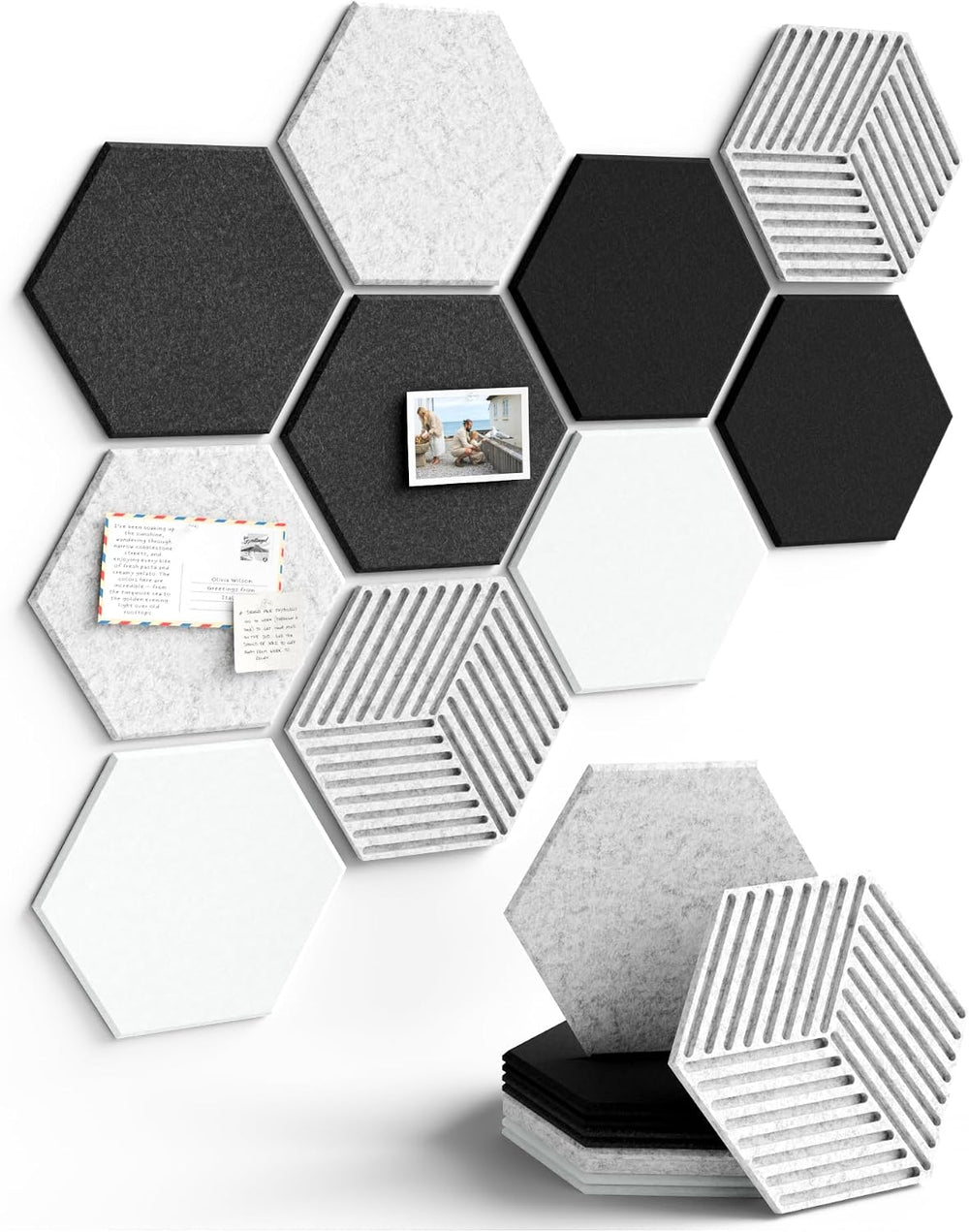 Fluxynara 10-Pack Hexagon Felt Bulletin Board Tiles, Concrete Echo