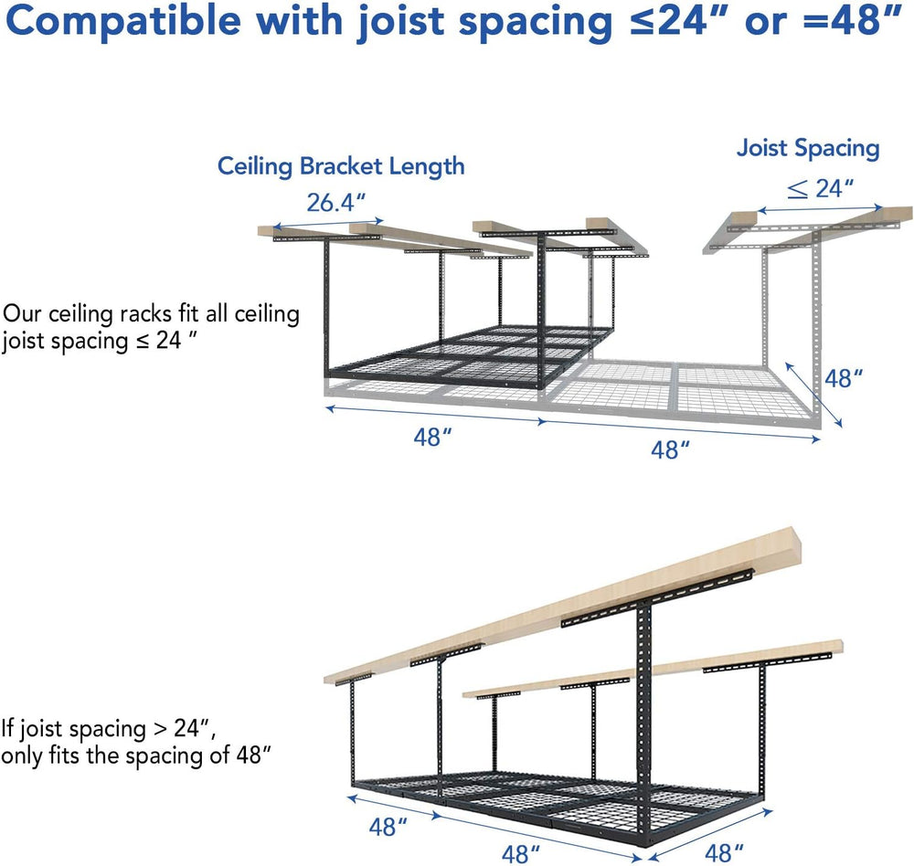 FLEXIMOUNTS 4x8 Overhead Garage Ceiling Storage Rack Adjustable, Hammertone