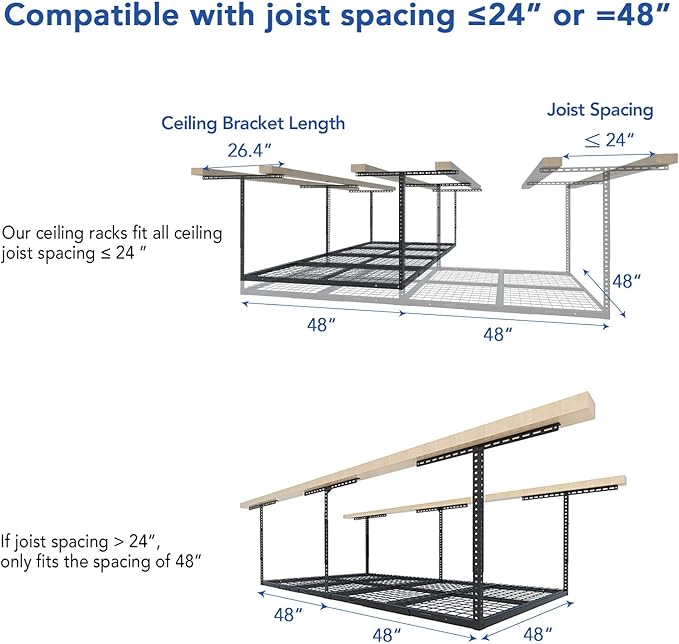 FLEXIMOUNTS 4x8 Overhead Garage Storage Rack, Adjustable Organization System ...