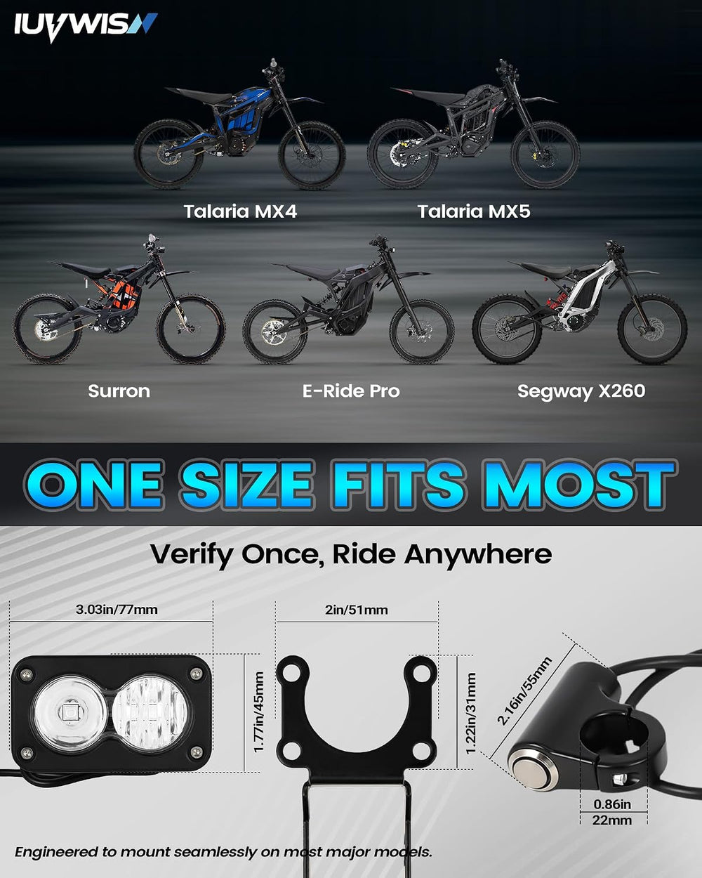 Headlight Kit 6000-6500K Led Light Bar with Switch for Surron Sur Ron Eride E...
