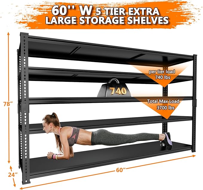 Storage Shelves Heavy Duty 2 PCS, 5-Tier Adjustable Metal Industrial Utility