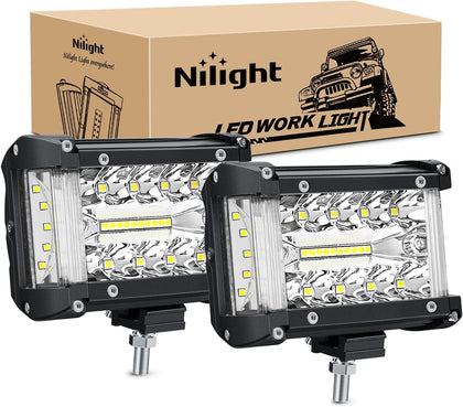 Nilight 2 PCS 4.3 Inch Side Shooter Light Bar Spot Flood Combo Triple Row