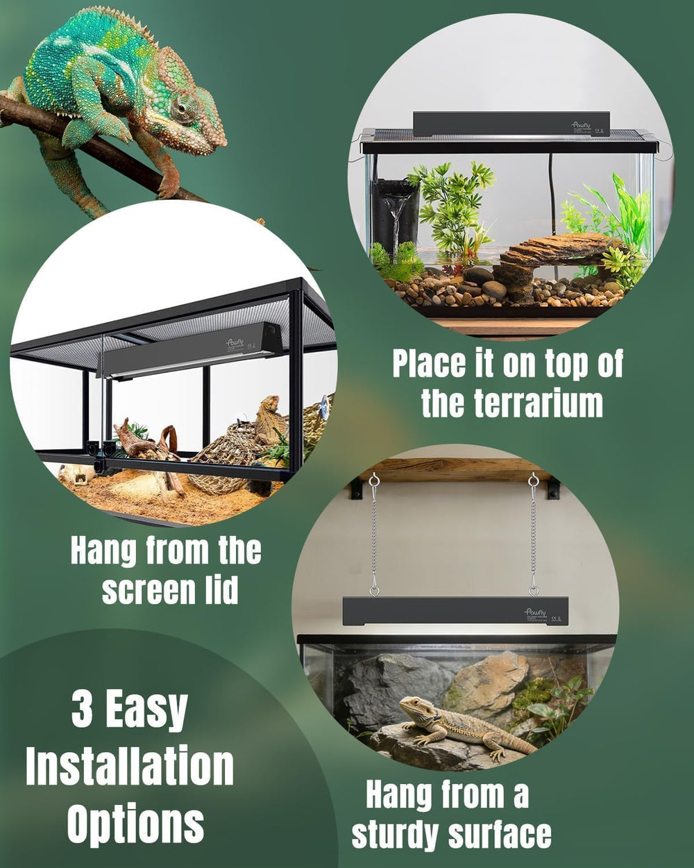 Pawfly T5 Reptile Light Combo Kit with 2 UVB Tubes, 10.0 UVB Light Fixture wi...