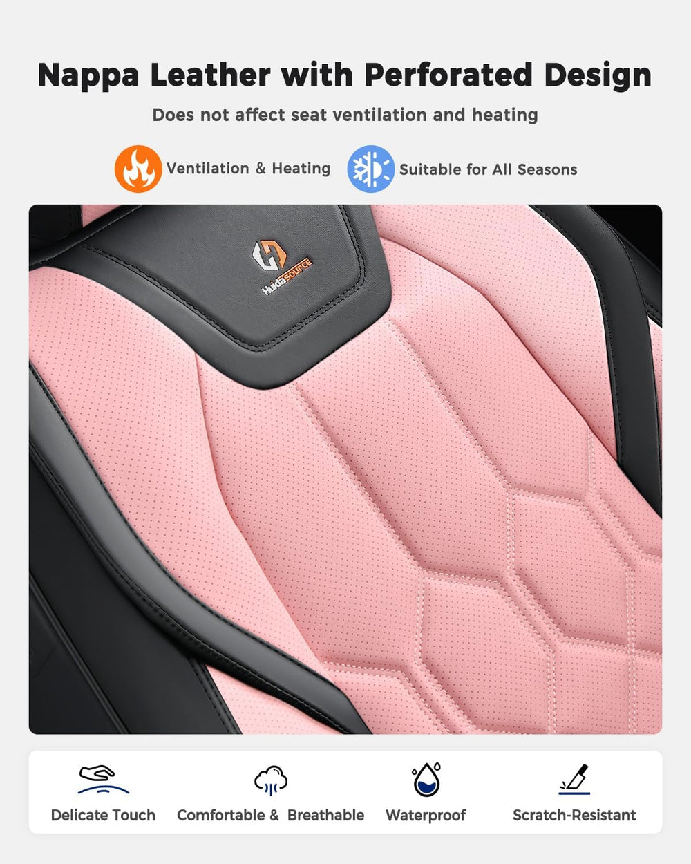 Huidasource Car Seat Covers, Universal Fit for Cars SUVs Trucks, Black&Pink
