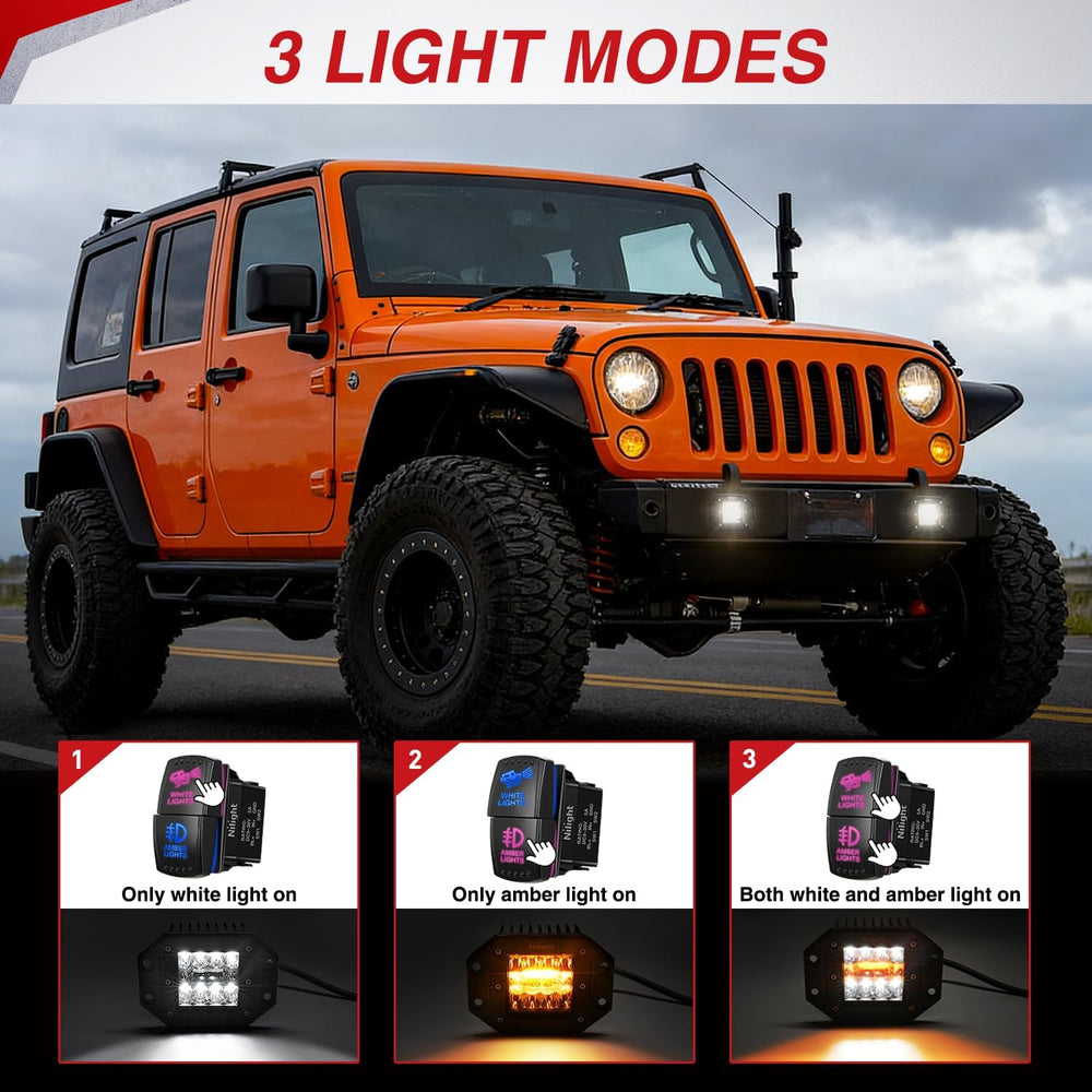 Nilight Flush Mount LED Light Pods 2PCS 42W Amber White 3 Lighting Modes Fog ...