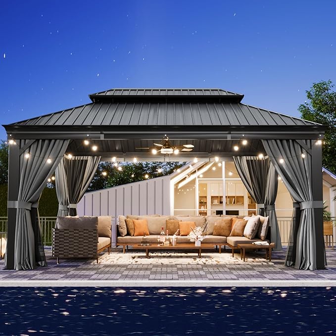 Aoxun 12' X 16' Permanent Hardtop Gazebo Aluminum Gazebo