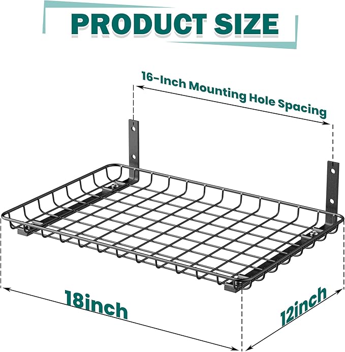 EVERHANGER Garage Wall Shelves 12x18 Inch, Wall Mounted Storage Shelf, Metal
