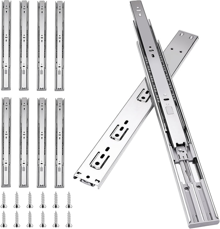 18 inch Drawer Slides 4 Pairs (8pcs) Soft Self Close Full Extension Ball Bearing Drawer Rails Side Mount Metal Dresser Runners for File Cabinet Trash Can Kitchen Wardrobe Glides 18" 100 LB Capacity