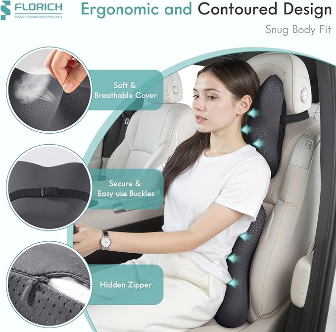FLORICH Car Lumbar Support Pillow and Neck Headrest Pillow