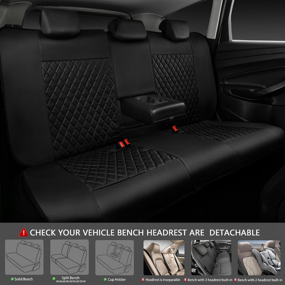 CAR PASS Quilting Leather Seat Covers Full Set,Universal Waterproof Deluxe PU...
