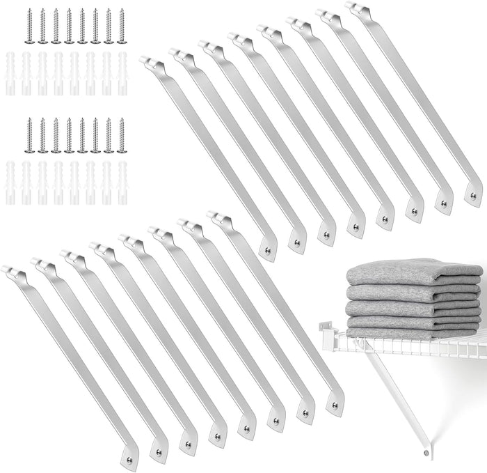 16 Pcs Support Brackets for 12in Wide Shelving Wire Wire Shelf Brackets Closet Rod Bracket Closet Support Bracket with Anchors and Pins for Installation Wires Shelving Supports Closets