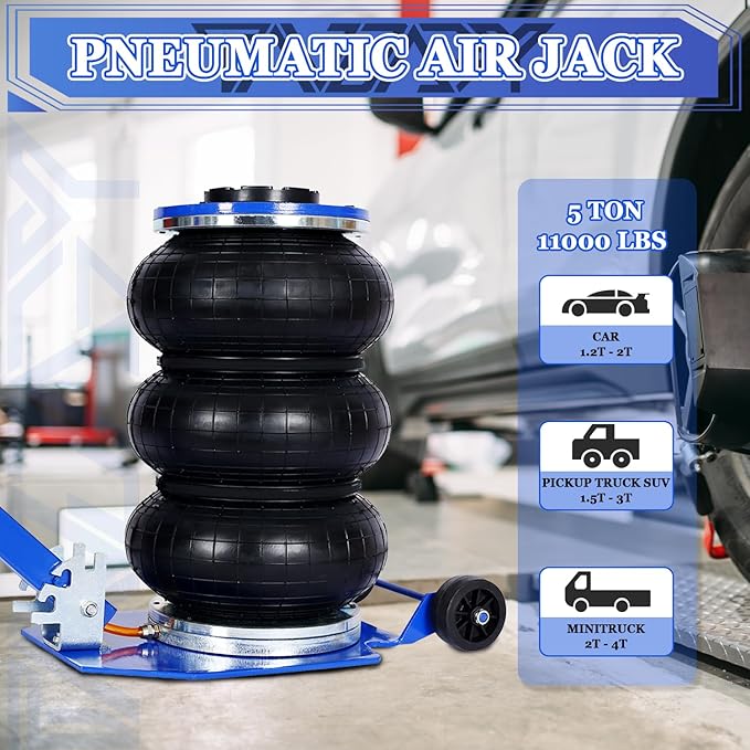 5T Triple Bag Air Jack 11000lbs Pneumatic Jack 3s Fast Lift Up 16in Airbag Jack