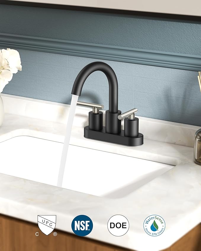 FORIOUS 4 Inch Centerset Bathroom Sink Faucet Black and Brushed Nickel