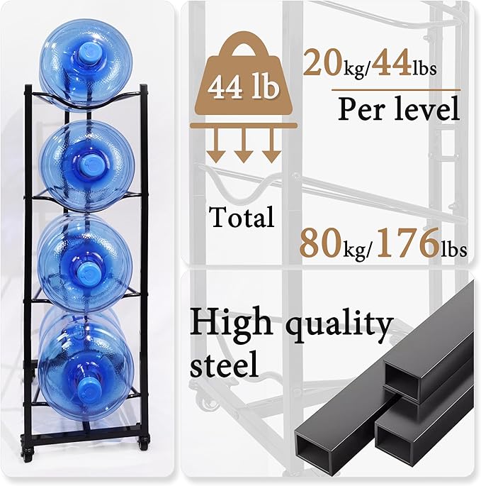 5 Gallon Water Bottle Holder, 4-Tier Heavy Duty Water Cooler Jug Rack, Water