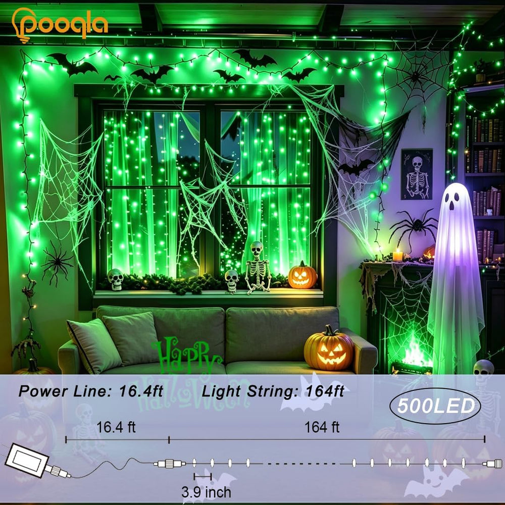 Pooqla 500 LED String Lights Indoor Outdoor, 164 ft Green Halloween Lights Pl...