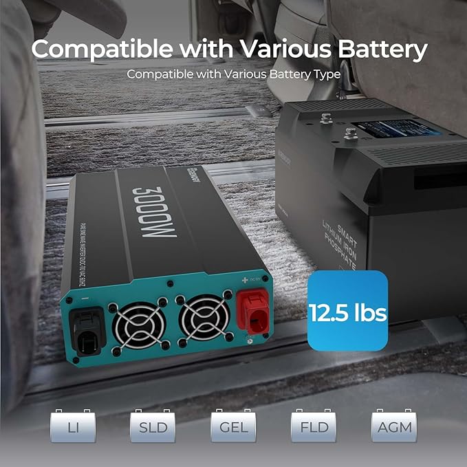 Renogy Inverter P2 3000W Pure Sine Wave Inverter 12V DC to 120V AC Converter