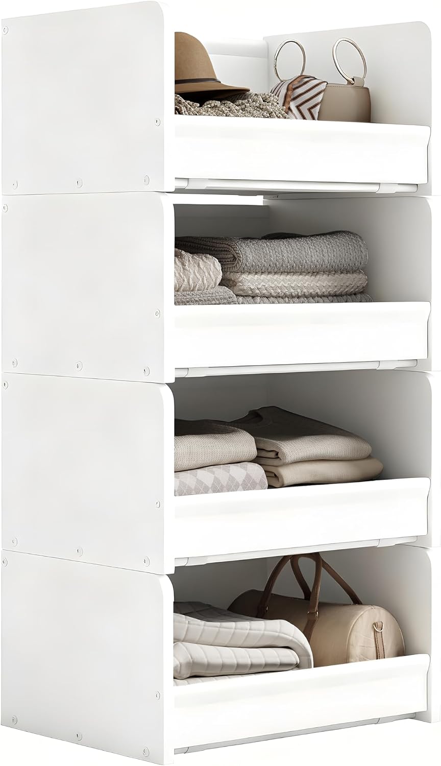 FOUCSSOMEI Closet Storage Organizer with Wood Frame & Fabric Shelves