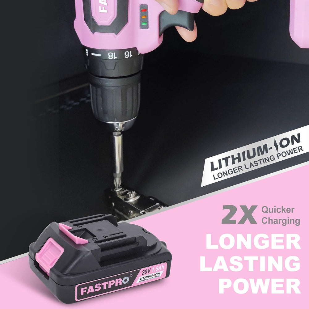 FASTPRO 232-Piece Pink Drill Set for Women, Pink Tool Set with Bag