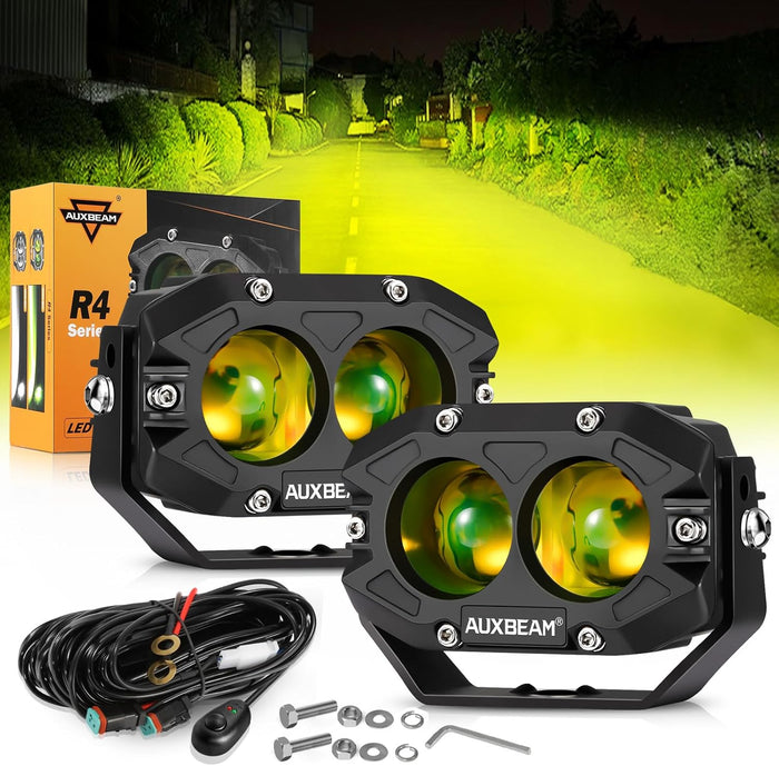 Auxbeam 4In 60W Amber Fog Lights Spot Offroad LED Pod Light Cube, R4 Series