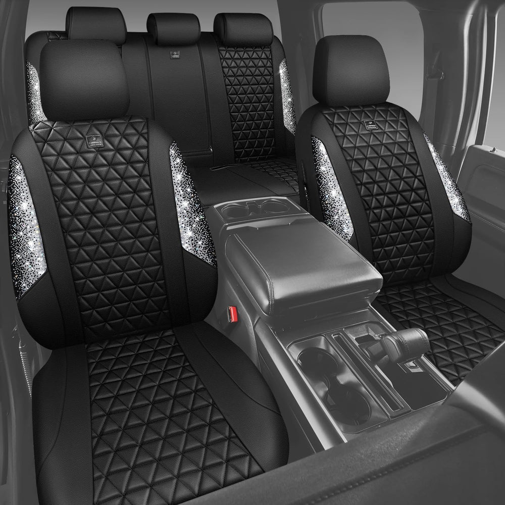 CAR PASS Bling Diamond Leather Car Seat Covers for 2 Front Interior Sets, Wat...